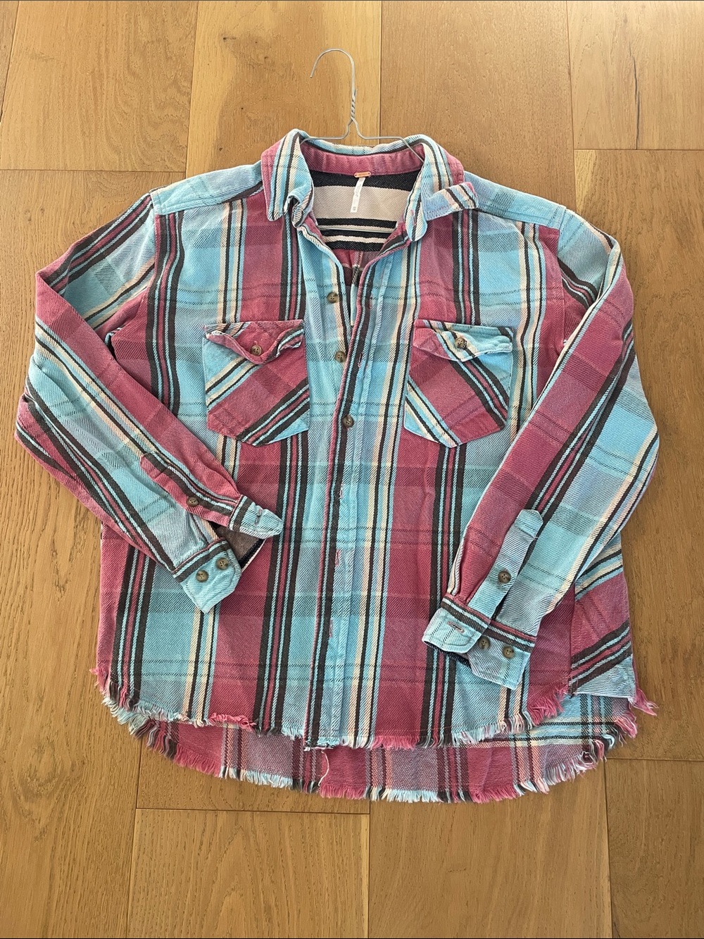 Free People Pink & Light Blue Plaid Button-Up Shirt